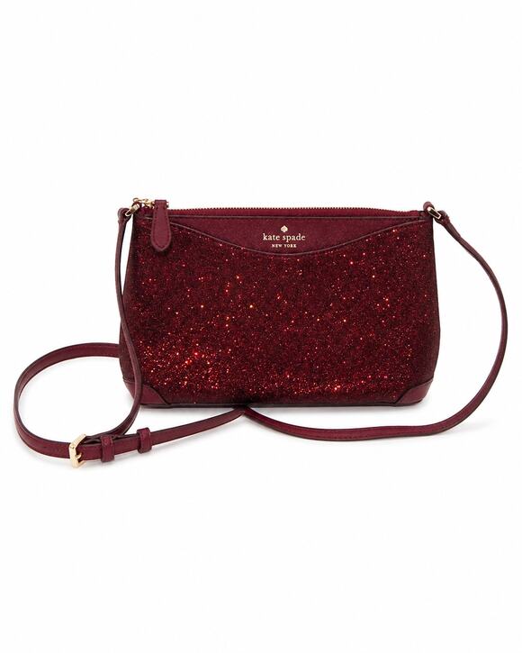 kate spade Handbags - Kate Spade New York Tinsel Glitter Crossbody Bag Burgundy Wine Zip Gold Hardware